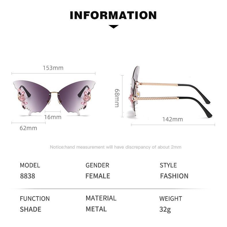 The Dance Party Butterfly Shape Diamond-inlaid Frameless Sunglasses Women Exaggerated Sunglasses Women Round Face Big Face