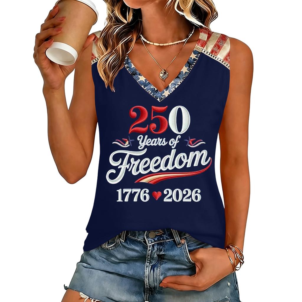 Women’s V Neck Sleeveless Casual Independence Day Butterfly Print Top Patriotic Holiday Tank Shirt for Summer Outings