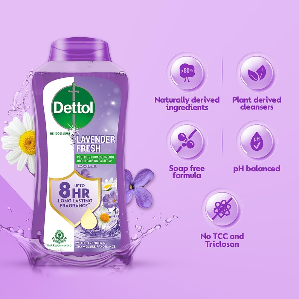 Dettol Body Wash and Shower Gel for Women and Men, Lavender Fresh- 250ml | | 8hr long lasting fragrance