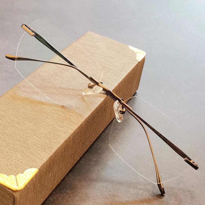 Women Men Anti Blue Light Glasses Rimless Reading Glasses No Prescription Lens Myopia Eyewear Metal Frame Presbyopic Eyeglasses