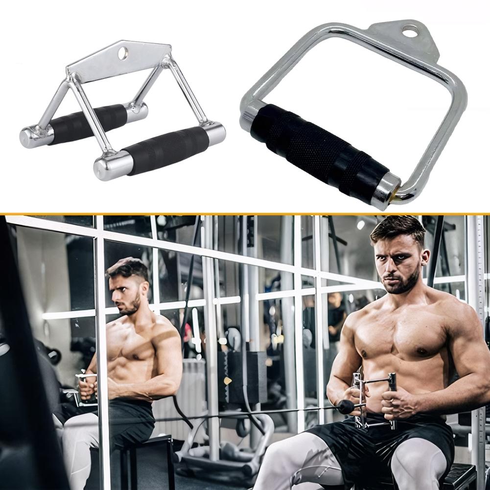 Pulldown Cable Machine Steel Handle Non Slip Gym Lat Pull Down Rope Handle Triceps Fitness T-Bar Handle Grip for Home Workout