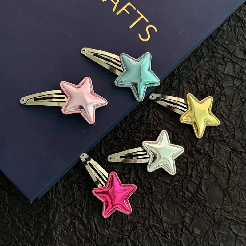PU-Leather Hair Clip Hairpins Fashion Five-Pointed Star Hair Barrettes Sweet Headpiece Hair Accessories for Women Girls