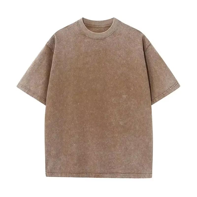 Heavy Washed Summer Solid Color Round Neck Loose Tshirt New Versatile Casual Tshirt Retro Unisexs and Womens Clothing