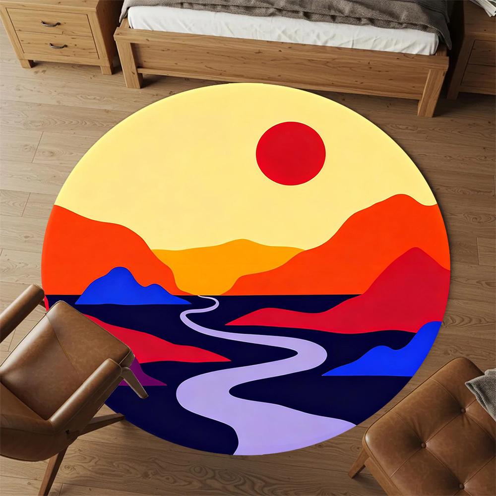 1pc Sunset Landscape Round Chair Mat Office Area Rug - Non-Slip, Floor Mat for Office, Bedroom, Ideal Home Decor Gift P0105001