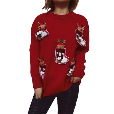 Damenmode Herbst und Winter Weihnachten Lockerer Rundhalspullover Strickpullover