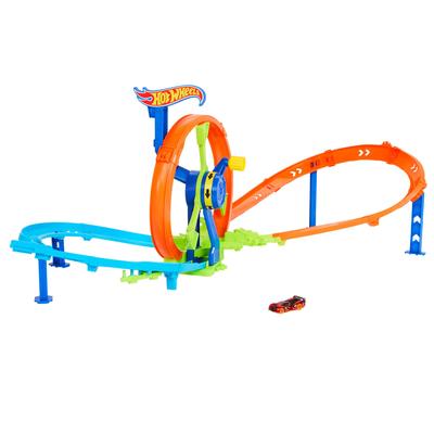 Hot Wheels Speed Loop Spielset mit 1 Mini-Auto, Fahrzeug-Spielzeug-Spielset für Kinder ab 4 Jahren, Orange JBX65