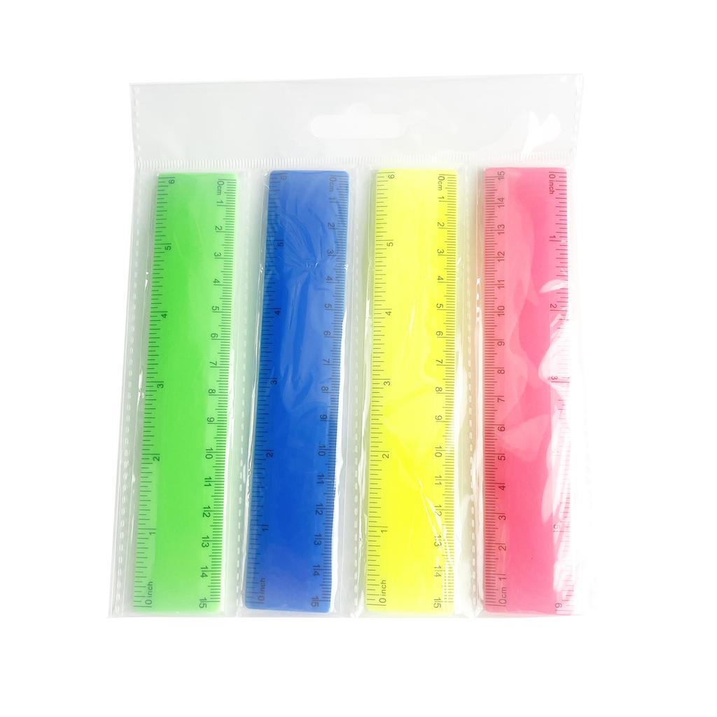 4Pcs Clear Colorful Ruler Kids Plastic Ruler for School Ruler with Centimeters Millimeter and Inches Assorted Color