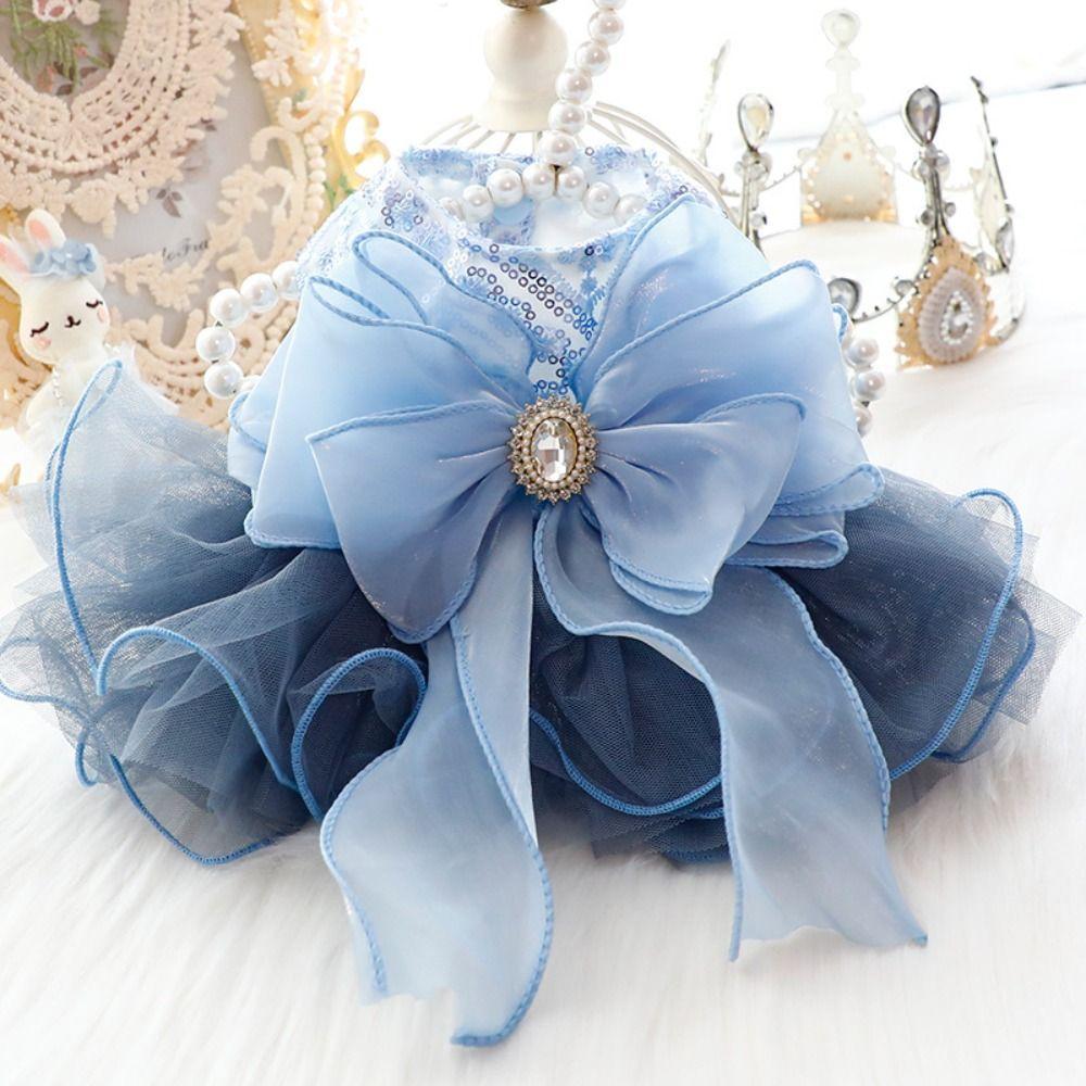 

Big Bow Princess Dress Organza Puppy Skirt Fairy Dress Pet Skirt For Cat Dog M синий