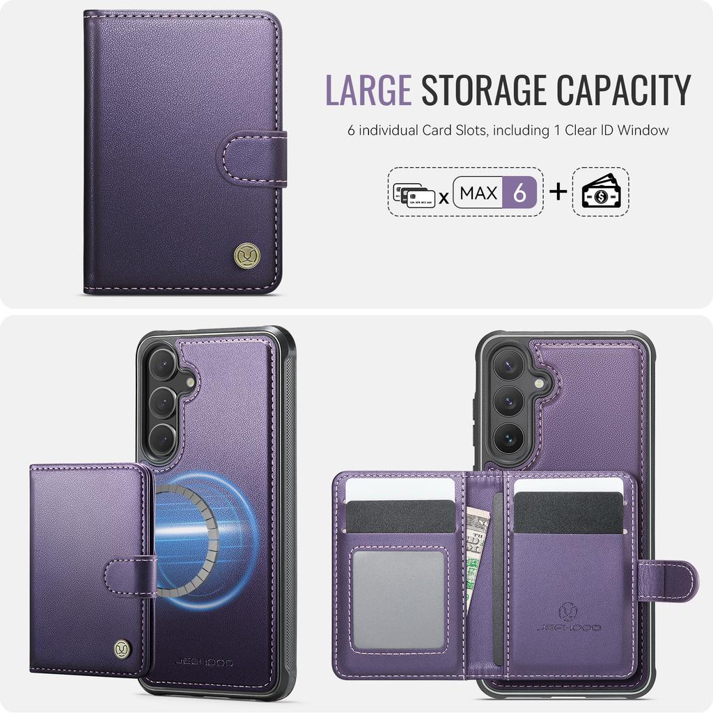 For Samsung Galaxy S24+ Case JEEHOOD J09 RFID Blocking Card Holder Leather Back Phone Cover Magnetic Case
