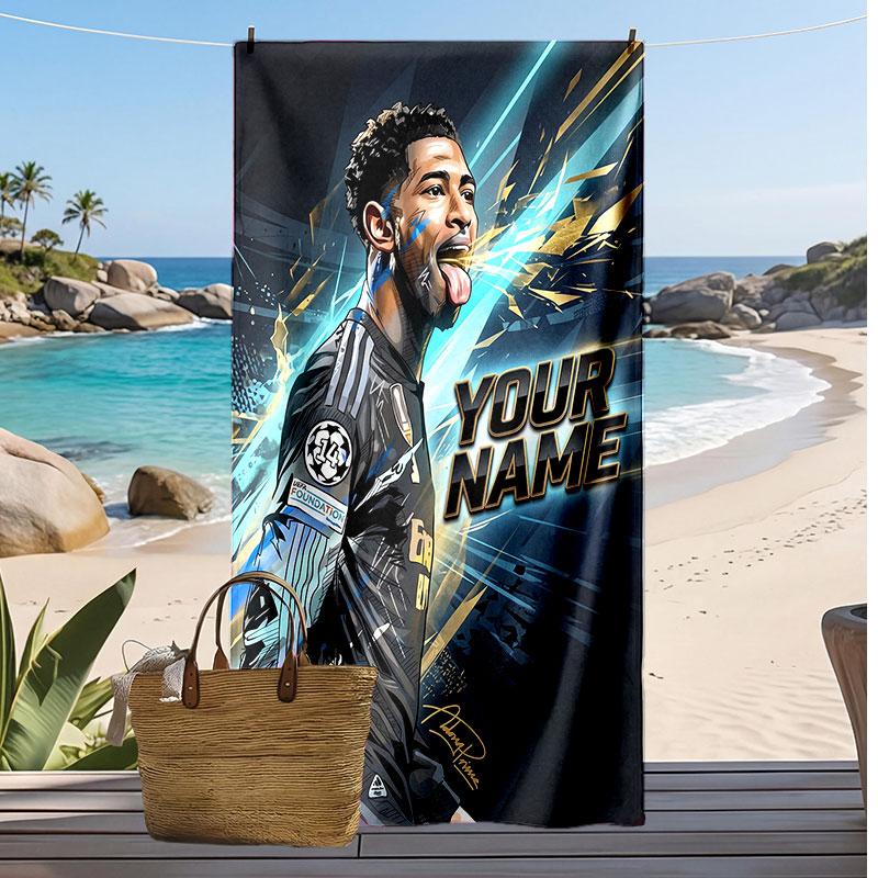 Jude Bellingham Personalized Printed Beach Towel Soccer Logo Support Custom Name Text Absorbent Towel For Sport Travel Special Gift