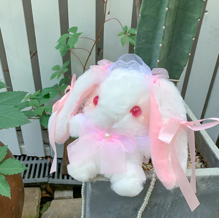 Harujio Damen SchultertaschePouch, Hasendesign, Verträumt, Kränklich, Plüsch, Lolita, Landminenstil, Massenware, Mädchenhaft, Gothic Lolita, Menhera Stil,