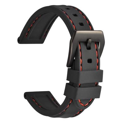 WOCCI Reloj de Caucho de Silicona Grueso de 20 mm Totalmente Impermeable Correa de Repuesto Negra con Hebilla Negra, Correa,