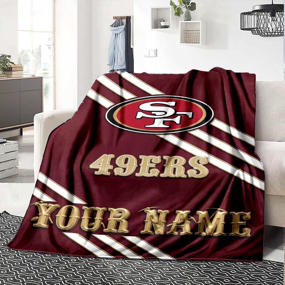 Name Custom San Francisco 49ers Print Flannel Blanket High Quality Warm Comfortable Cover for All Seasons Perfect for Gifts Home Decor