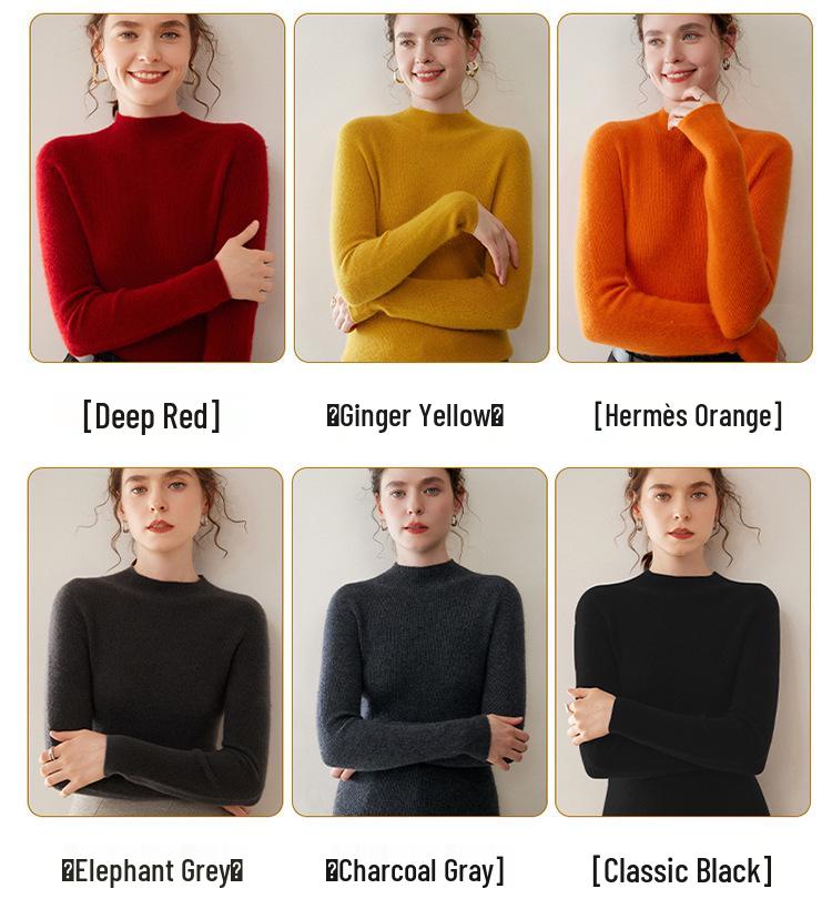 Women's Cashmere Striped Pullover - Slim-Fit Half-High Neck Knitwear for Autumn & Winter
