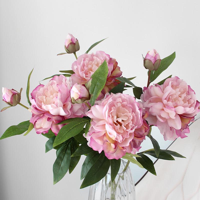 Peony Silk Flower Arrangement - Artificial Floral Decoration for Living Room and Dining Table
