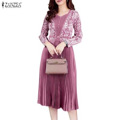 Women Elegant Round Neck Long Sleeve Casual Dress