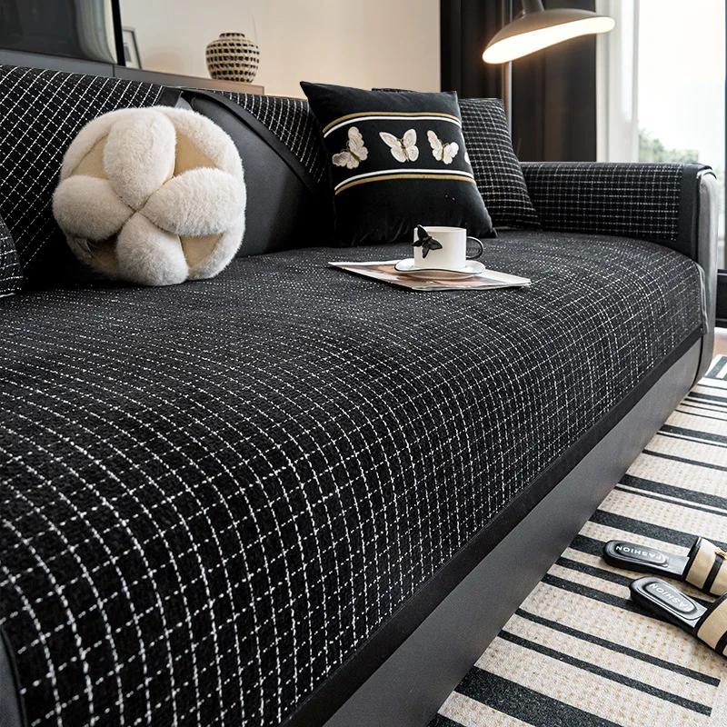 Luxury Sofa Cover High-Quality Chenille Non-Slip Black Edge Sofa Cushion Friendly One-Piece Couch Protector Fits Armchairs