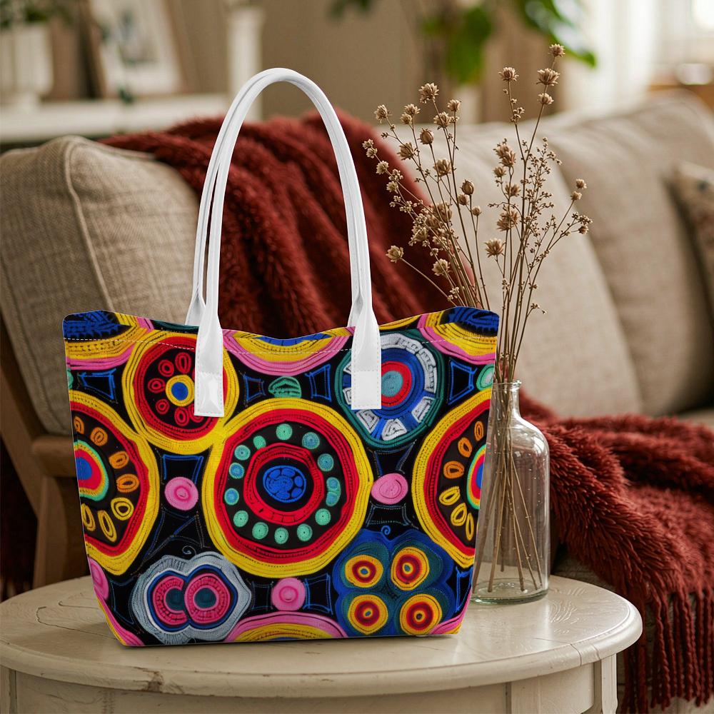 Colorful Printed Tote Bag Casual Large Capacity Shoulder Handbag For Daily Use