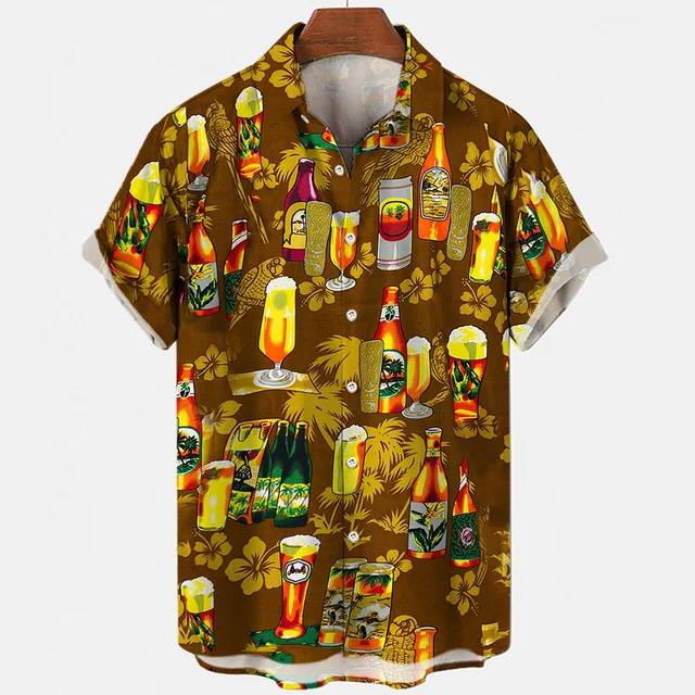 Camisetas Festival de Cerveza Harajuku para Hombre Estampado 3D Manga Corta Verano Estilo Hawaiano Playa Tops de Botón Único Solapa