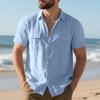 Men's Loose Fit Beach Shirt Breathable Casual Linen Short Sleeve Button Down Multi Pocket Utility Work Shirt