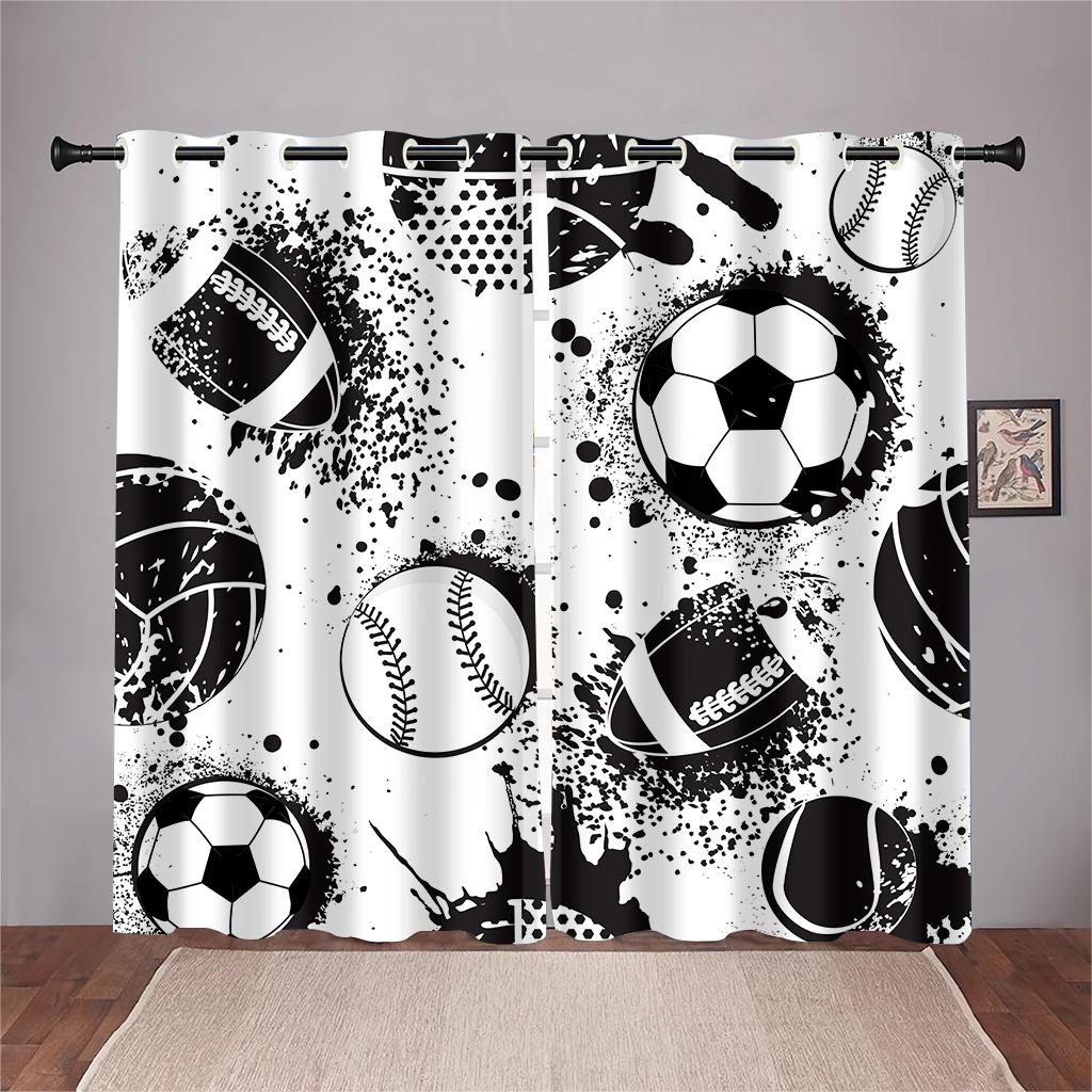 2 panel Football Soccer Rugby Basketball Printed Curtains for Sports Boys Bedroom Blinds Floor-to-ceiling Windows Grommet Top