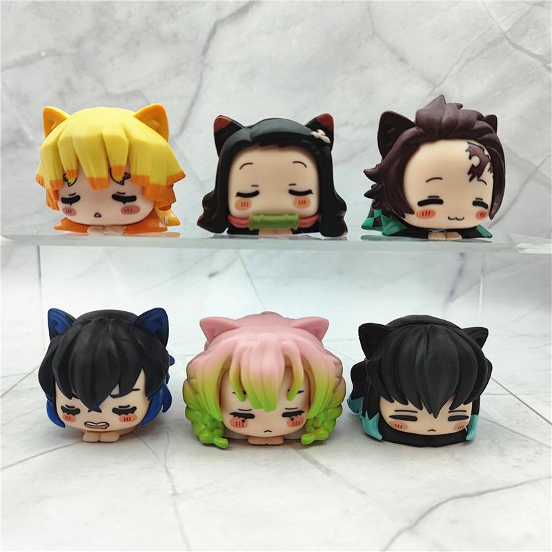 Demon Slayer Cat Sleep Shapes Kamado Tanjirou Kanroji Mitsuri Figurine Toys Tokitou Muichirou Anime Dolls Model Ornaments Gift