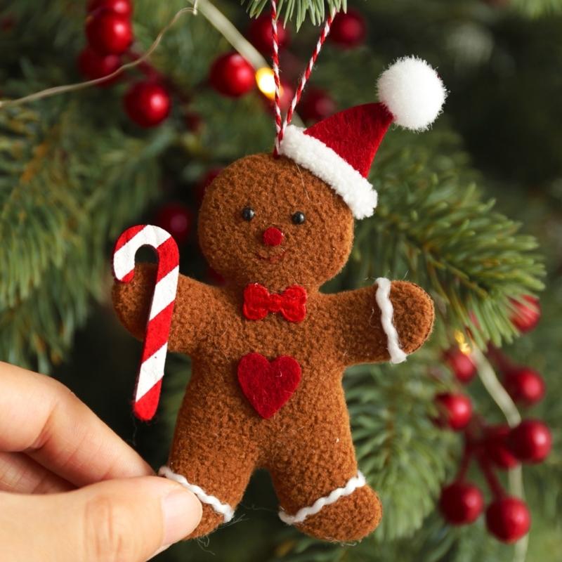 Set of 3 Christmas Gingerbreads Man Shape Cloth Ornaments Reusable Hanging Decorations for Holiday Homes Party