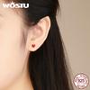 WOSTU Hot Sale 100% 925 Sterling Silver Sweet Red Heart Enamel Girly Stud Earrings for Women Silver Party Jewelry Gift CSE147