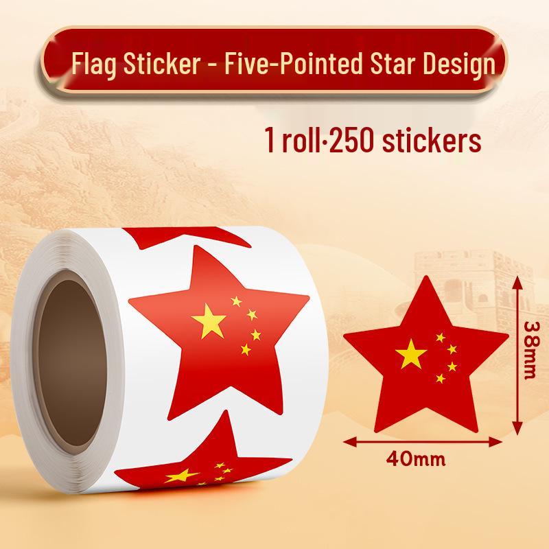 Waterproof Five-Star Red Flag Face Stickers for Kids - Small National Flag Stickers for China National Day.