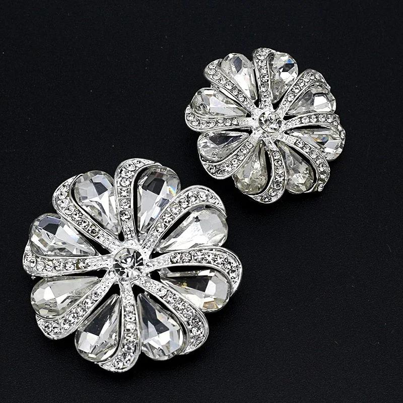 1pcs Metal Buttons Flower Rhinestone Clothing Button Shank For Wedding Invitation Ribbon Decorative DIY Sewing Accessories