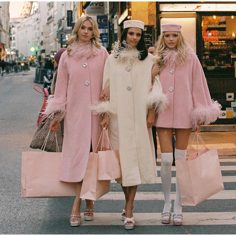 Tassel Solid Color Women Coat Faux Fur Feather Full Sleeve Female Jacket 2025 Autumn Winter Elegant Single Breasted Lady Outwear