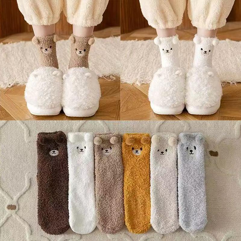 Korallenfleece-Socken für Damen Winter Nicht fusselnd Bodensocken Cartoon-Tier Plüsch Erwachsenen Dick Warm Schlafsocken