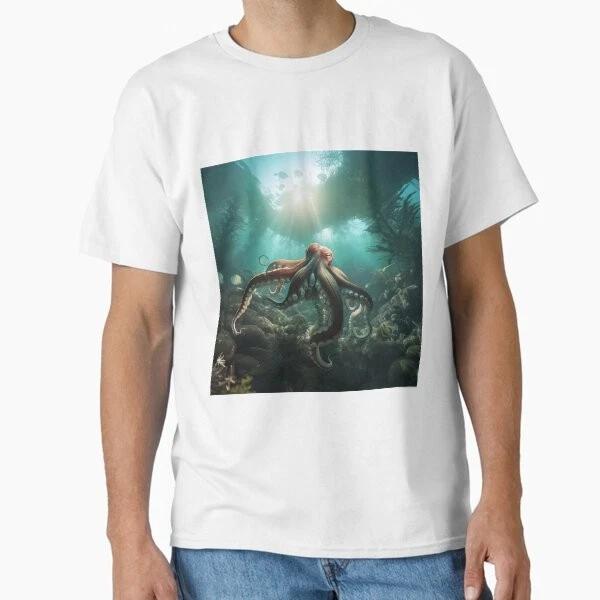 Octopus Underwater Scene Classic Tshirt Made In Usaaus Tshirt S2xl S