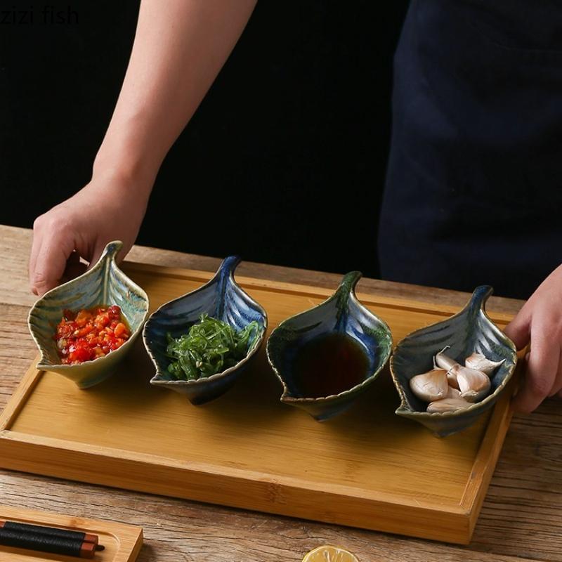 Ceramic Leaf Bowl Dessert Plate Snack Bowl Fruit Plate Dipping Dish Tasting Plate Seasoning Dish Pickled Vegetables Plates Tray