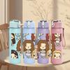 1PC Big Family Girl Cartoon Group 750ml Color Plastic Sports Water Bottle Leakproof Flip Straw Lid Suitable for Sports Office Home Use
