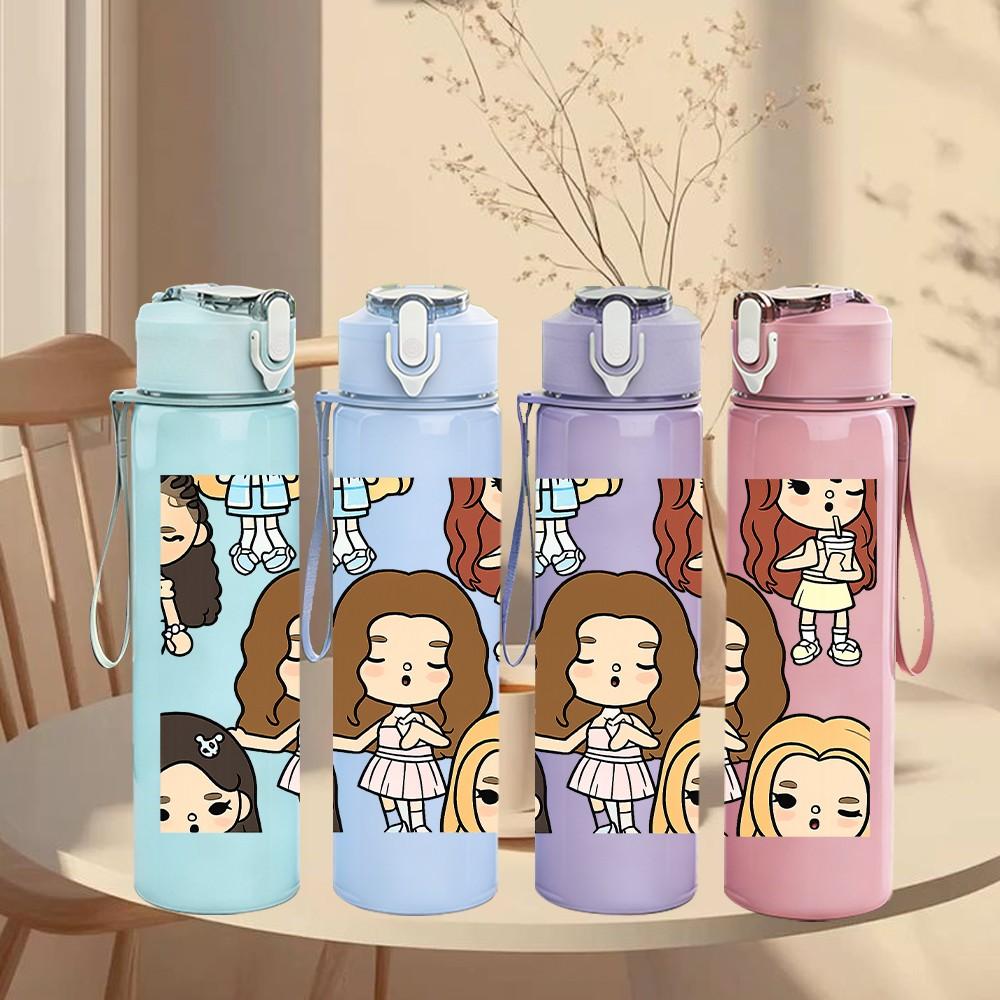 1PC Big Family Girl Cartoon Group 750ml Color Plastic Sports Water Bottle Leakproof Flip Straw Lid Suitable for Sports Office Home Use