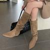 Inner Heightening Pointed Boots Children's Autumn and Winter New Maillard Western Cowboy Boots Tall Knight Boots