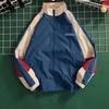 Men Jacket Color Block Loose Vintage Long Sleeves Zipper Closure Stand Collar Windproof Soft Streetwear School Baseball Coat Spring Fall Coat