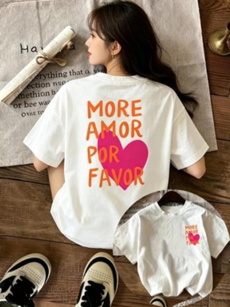 More Love Please Love More Printed Round Neck UnisexS Casual Short Sleeve Top Comfortable Fit Classic Design AllSeason