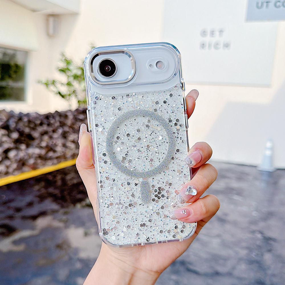 KEYSION Luxuxy Glitter Magnetic Phone Case for MagSafe for iPhone 17 Pro Max Soft TPU+PC Shockproof Back Cover for iPhone 17 Air