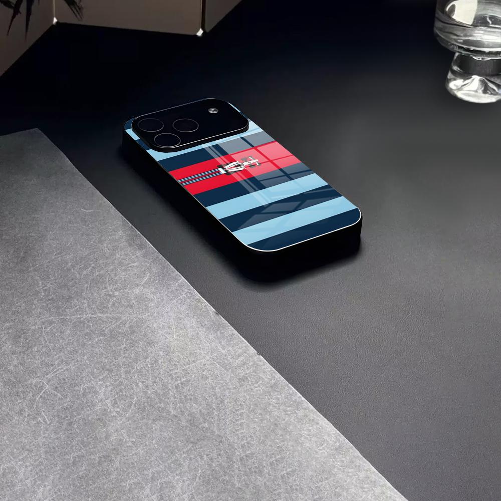 Martini Racing Horizontal Stripe Phone Case Tempered Glass For IPhone 17 15 16 14 12 13 11 Pro XS Max Plus Mini Cover