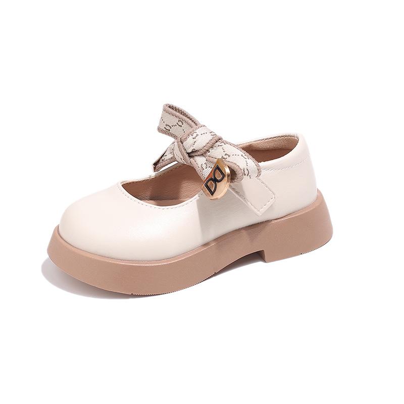 

Нові весняно-осінні шкіряні туфлі-балетки з бантом для дівчаток 2025 – М яка підошва, круглий носок 19.2CM - Size 31 брудно-білий