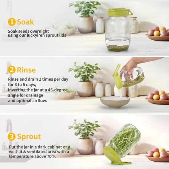 Sprouting Lid with Stand Food-grade Sprout Maker Lid Bean Sprouts Grow Jar Lid for Wide Mouth Mason Jars Easy Seeds Germination Alfalfa Broccoli