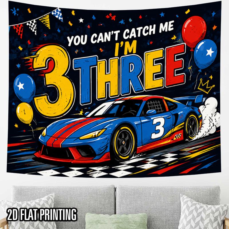 2D Flat, 2D Flat Print 1pc Tapestry Race Car Birthday Wall Hanging for 3rd Birthday Party Decor Tapestry for Meditation Bedroom Decor, Relaxing Wellne