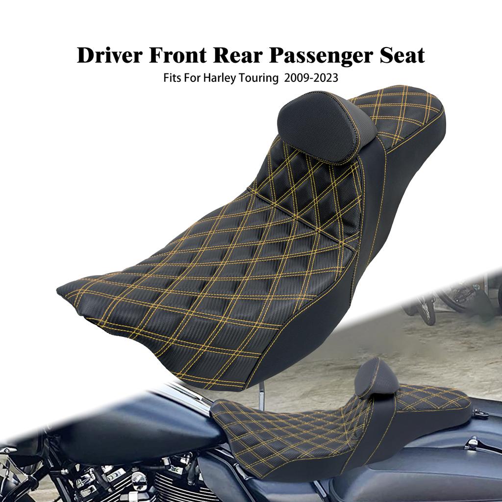 Motorcycle Two-Up Front Rear Driver Passenger Seat With Driver Backrest Cushions For Harley Touring Electra Glide FLTRX 09-2023