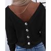 Fall Women's Long Sleeve T-shirt, Button Back Open Back Off Shoulder, Casual Fashion Top for European American Crossborder