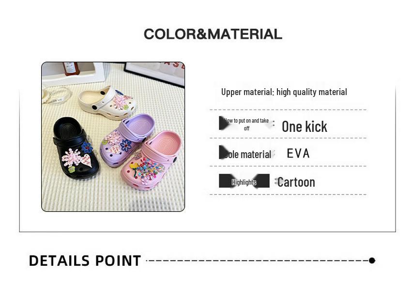Children's Beaded Floral Sandals - Colorful Thick-Soled Closed-Toe, Summer Outdoor Slippers