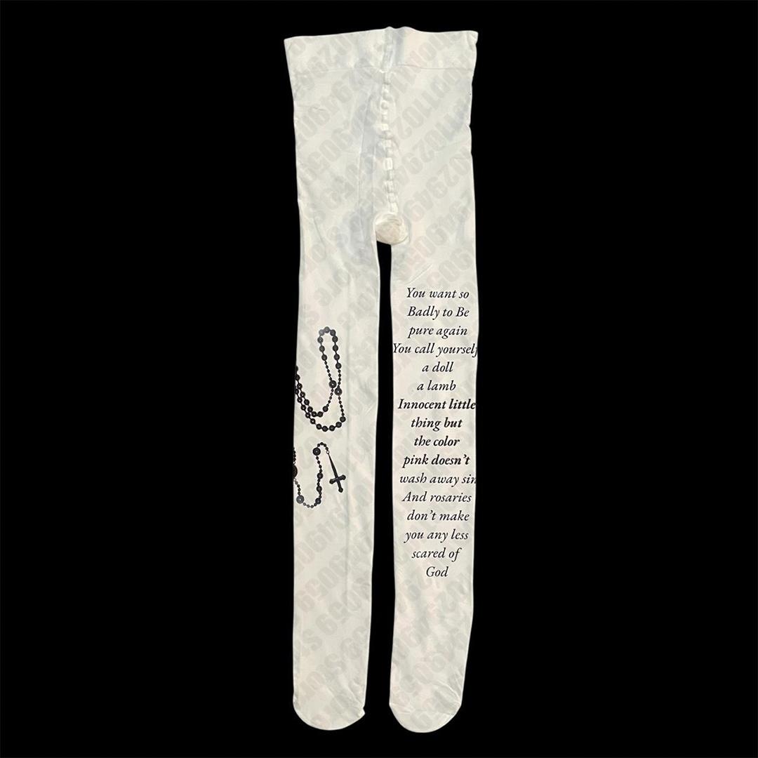 Y2K Stil Harajuku Punk Weißer Buchstabenaufdruck Lange Socken Damen Mädchen 2000er Y2K Jk Cosplay Niedliche Strümpfe Schick Streetwear Emo Mädchen One Size white