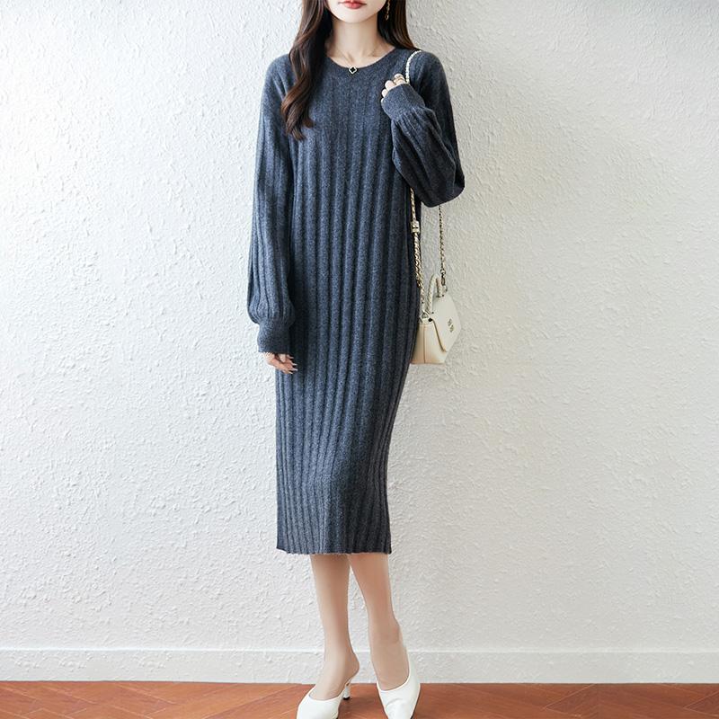 Women Sweater Dress 100% Wool MODERN NEW SAGA O-neck Knit Long Pullover Winter Jumpers Wool Long Dress Female