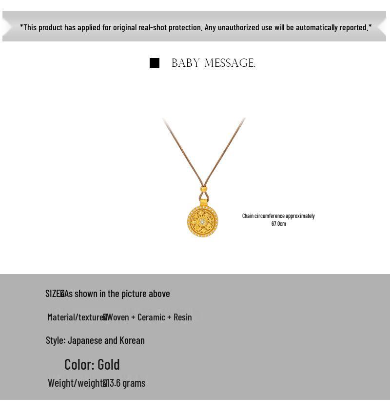 Goldene Drehbare Glücksbringer Acht Schätze Luo Pan Anhänger Halskette - Damen Vintage Chinesischer Stil Accessoire